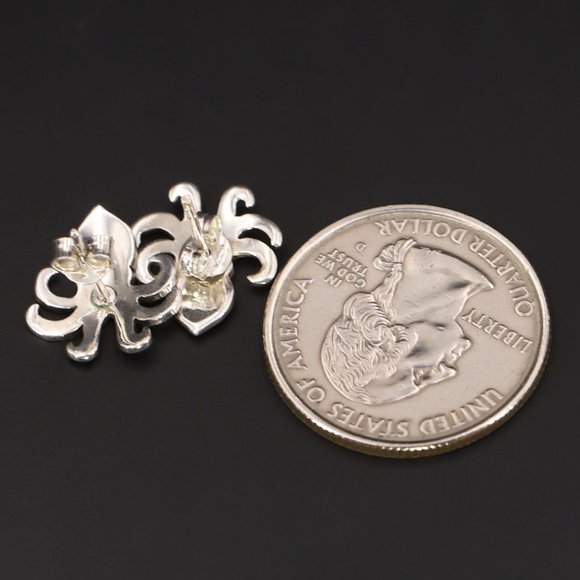 Vintage Sterling Silver Octopus Post Earrings - SIGNED - Picture 3 of 5